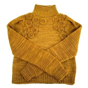 ULLA JOHNSON Calla Embroidered Merino Wool Turtleneck Size XS, P Puff Sleeve